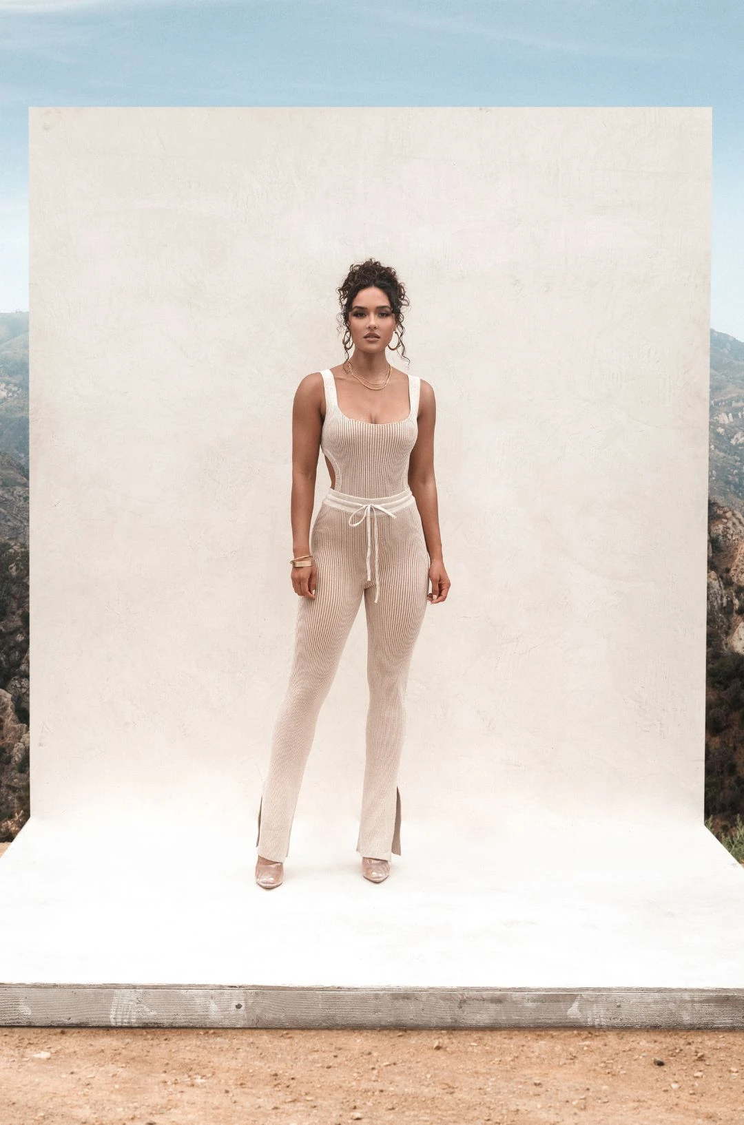 Taupe/White Deana Ribbed Bodysuit 6 Taupe/White Deana Ribbed Bodysuit - Image 4