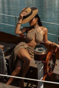 Brown Linen Sahara Dress 34 Brown Linen Sahara Dress -Lady Clothing Store YACHTCLUB 15