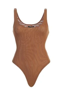 Pecan Mesh Essentials Tank Bodysuit Undergarment -Lady Clothing Store pecanclassicmesh