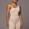 Natural Malibu Nights One Shoulder Bodysuit -Lady Clothing Store ribbedbodysuit